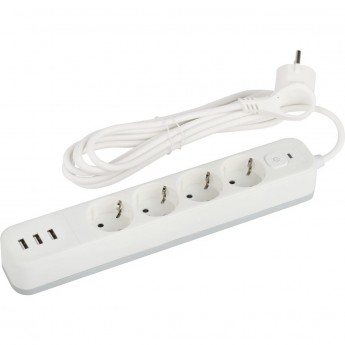 Удлинитель с сетевым фильтром ЭРА Б0059569 4х3м с заземлением 10А USF-4es-3m-3xUSBA-W +3xUSBA 3.1A с выключателем с базовой защитой белый Удлинитель с сетевым фильтром ЭРА Б0059569 4х3м с заземлением 10А USF-4es-3m-3xUSBA-W +3xUSBA 3.1A с выключателем с базовой защитой белый