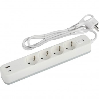 Удлинитель с сетевым фильтром ЭРА Б0059573 4х3м с заземлением 10А USF-4es-3m-2xUSBAC-W +2xUSBA+C 3.1A с выключателем с базовой защитой Удлинитель с сетевым фильтром ЭРА Б0059573 4х3м с заземлением 10А USF-4es-3m-2xUSBAC-W +2xUSBA+C 3.1A с выключателем с базовой защитой